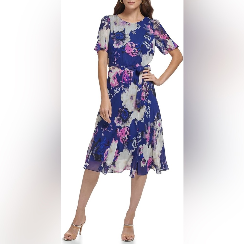 DKNY Sleeve Floral Dress
